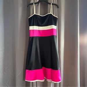 Juniors Black Spaghetti Strap Mini with White & Fuschia Color Bands. Size 11.